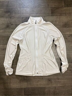 Tzu Tzu Women's White Velour Full-Zip Lightweight Jacket